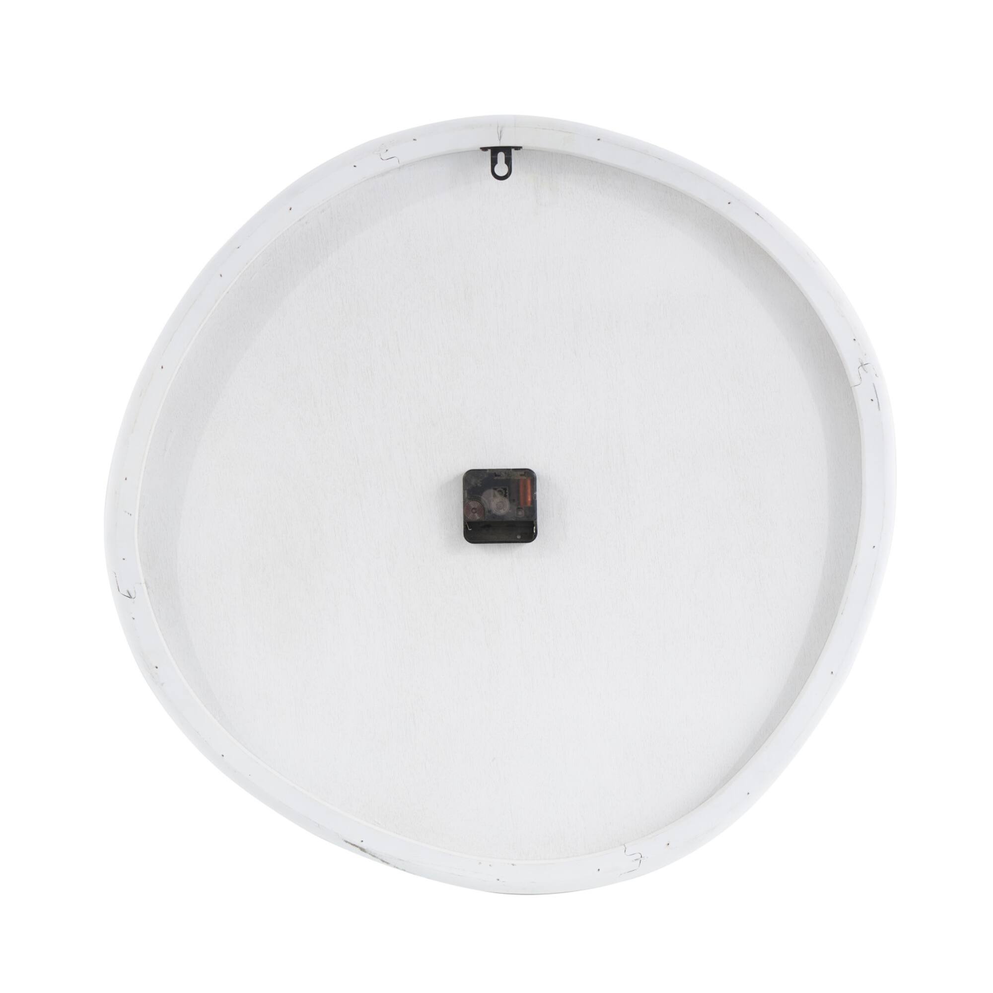 24" x 23" White Wood Round Decorative Wall Clock with Black Hands & Numbers